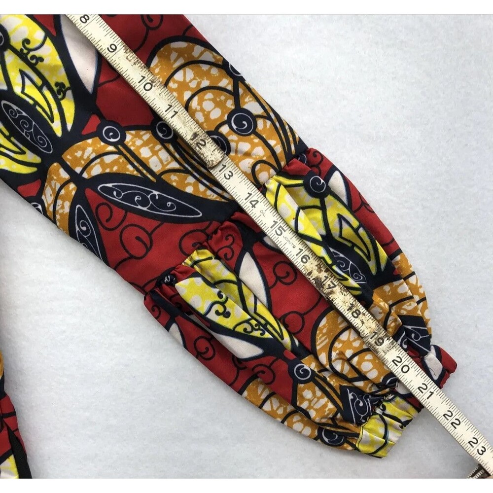 Fantabela Women's Dress Shirt Size 38 African Print Puff Sleeve Multicolor - Picture 14 of 16